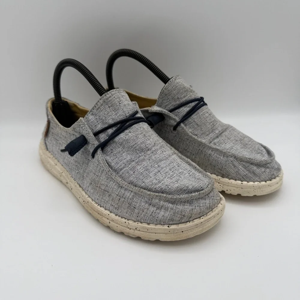 Women's Hey Dude Wendy Chambray White Blue Canvas Slip-On‎ Comfort Shoes Size 8